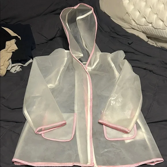 Janie and Jack Clear Raincoat with Pink Accents - 3/4 - Picture 1 of 5